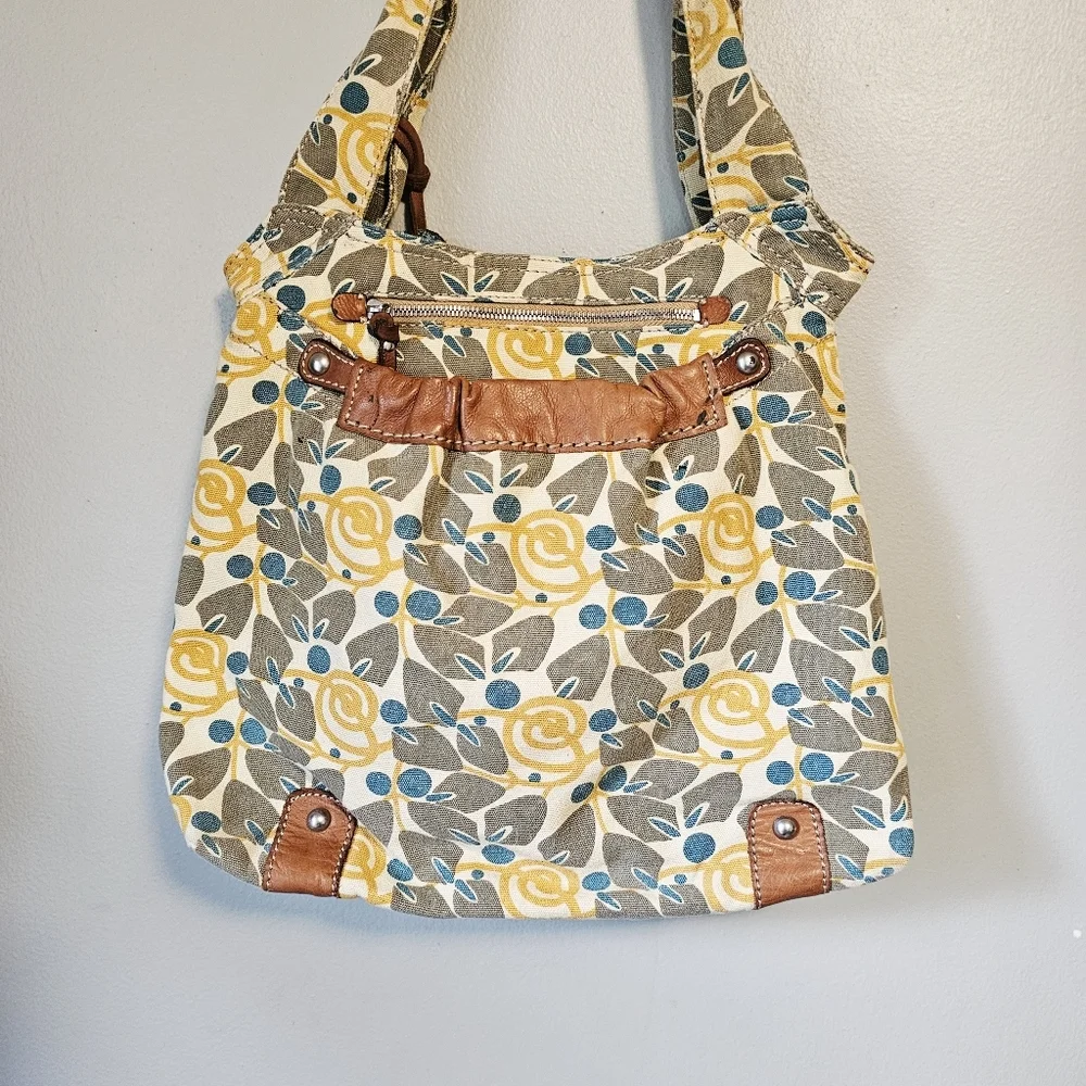 Fossil canvas Floral Patterned Tote Bag with Yellow and Blue Accents - Picture 7 of 11